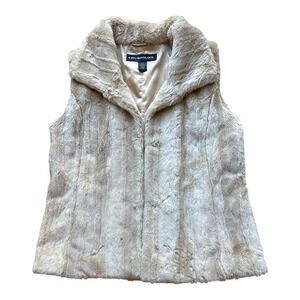 Kristen Blake Womens Faux Fur Vest Cream Beige Hook Closure Small 59381